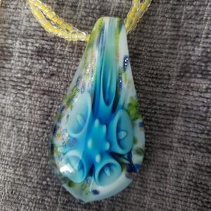 Italian Glass Long Double Necklace with Pendant